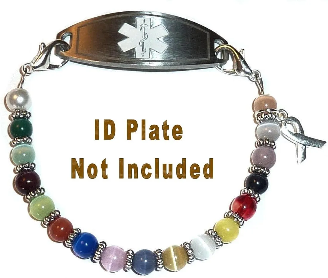 Hidden Hollow Beads Women's 6.5 inch Medical Alert ID Interchangeable Replacement Bracelet, Identification vital info tag(Multi Cancer Awareness