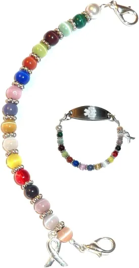 Hidden Hollow Beads Women's 6.5 inch Medical Alert ID Interchangeable Replacement Bracelet, Identification vital info tag(Multi Cancer Awareness