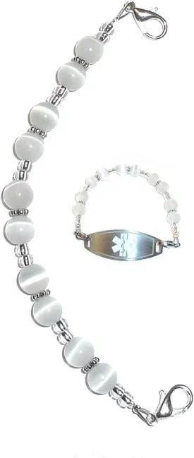 Hidden Hollow Beads Women's 6.5 or 5.5 inch Medical Alert ID Interchangeable Replacement Bracelet, Identification vital info tag (White, 6.5 Inches)
