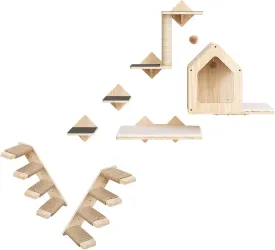 HOOBRO Wood Cat Wall Shelves, Cat Wall Mounted Furniture, Climbing Shelves with House, Steps, Scratching Post, Perch, Sturdy and Anti-Slip, Natural NL43CS03G1-NL42CS03