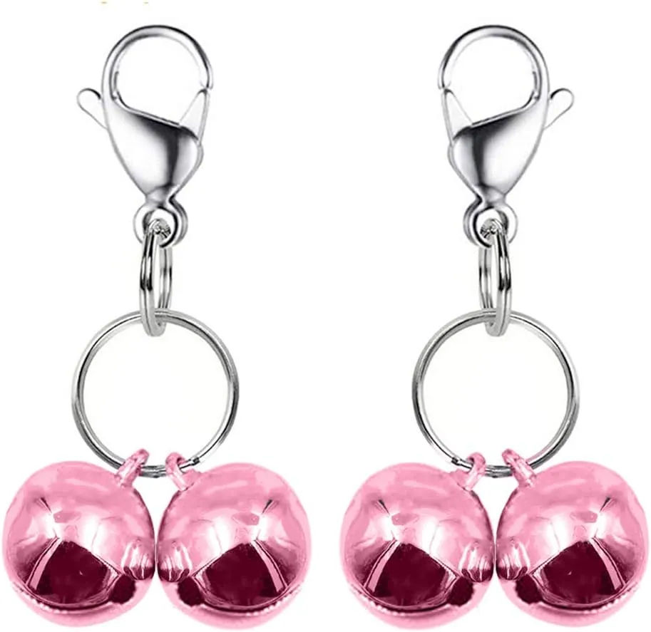 IVIA PET4 Sets Cat Bell for Dog Collar Charm Training Pet Pendant Accessories with 2 Pack Stainless Steel Dog Tag Clips(2 Small Pink)