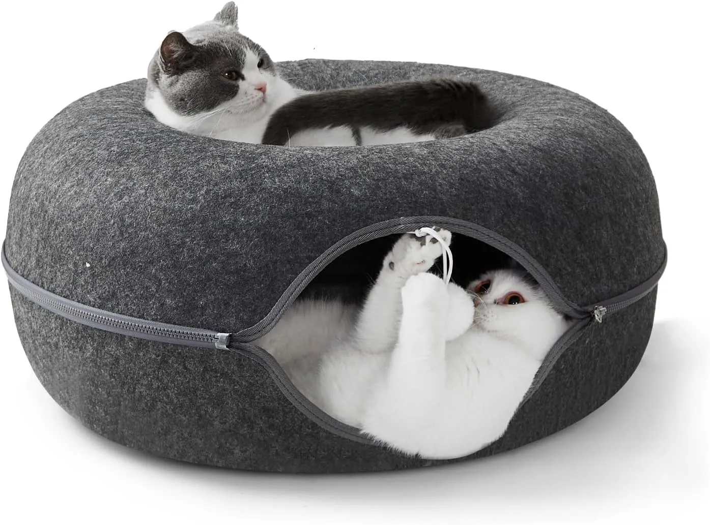 Jia Xi Indoor Cat Hideout Tunnel Bed - Donut Cat Condo and Cave - Dark Grey (20 in * 20 in * 8 in)