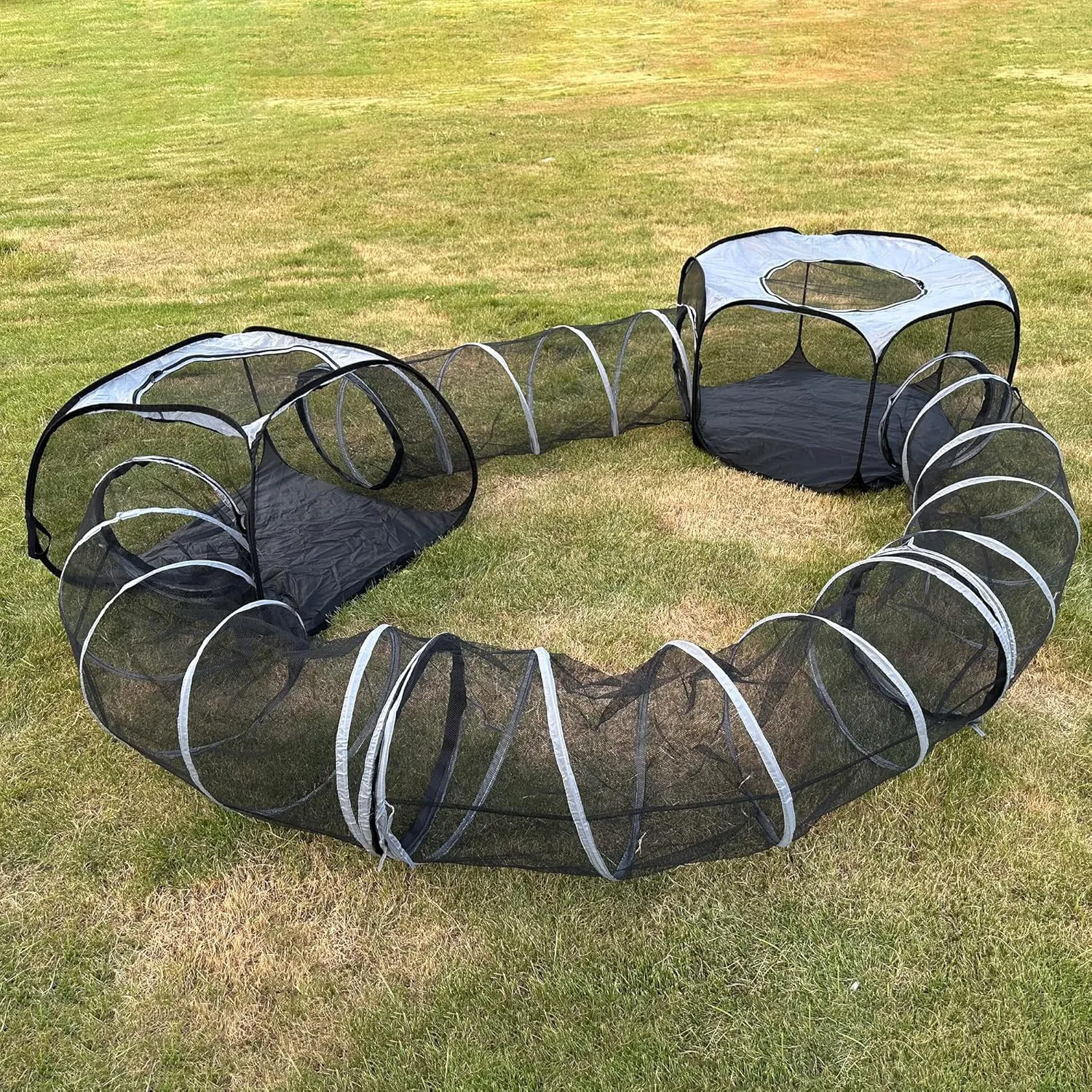 Large Outdoor Cat Tunnel and Tent Playpen - Pop Up Enclosure for Multiple Cats - Portable Outside Playhouse for Small Pets