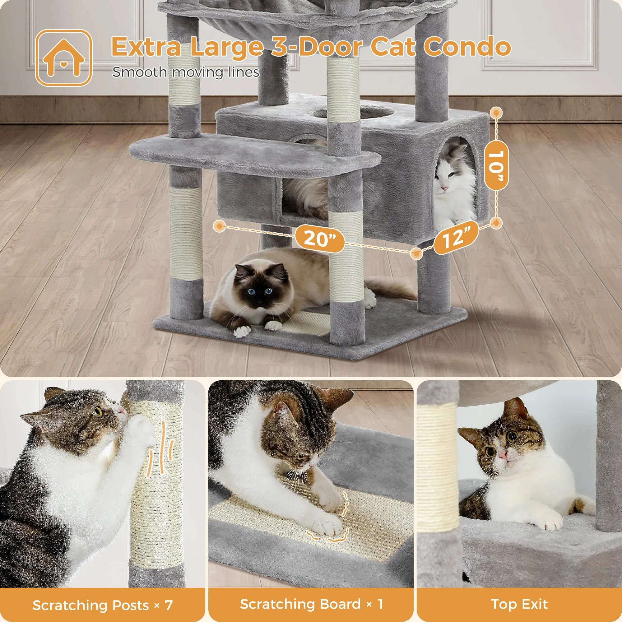 Large Tall Cat Tree Tower for Indoor Cats Multi-Level Plush Cat Condo w/ Scratching Posts Scratching Boards Perches & Caves