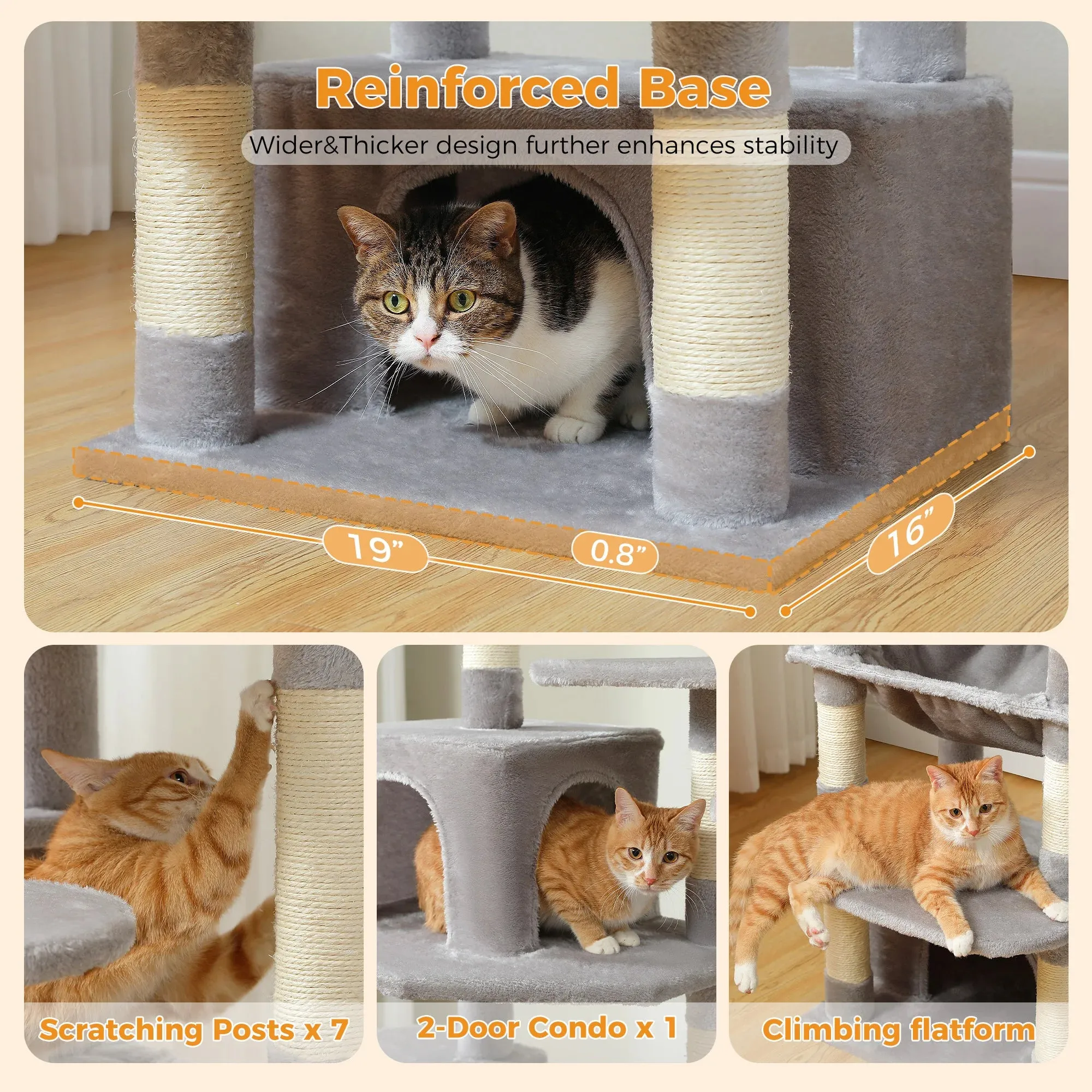 Large Tall Cat Tree Tower for Indoor Cats Multi-Level Plush Cat Condo w/ Scratching Posts Scratching Boards Perches & Caves