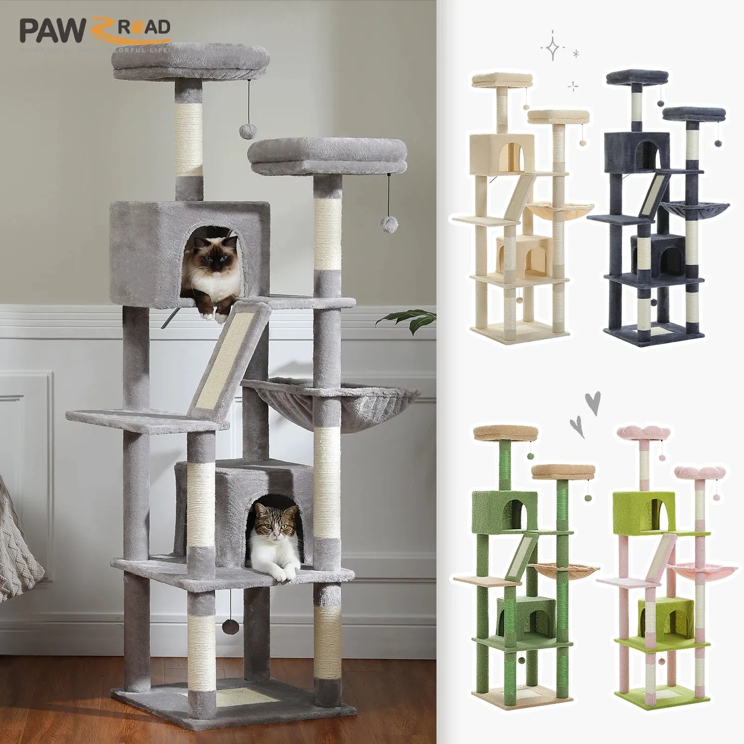 Large Tall Cat Tree Tower for Indoor Cats Multi-Level Plush Cat Condo w/ Scratching Posts Scratching Boards Perches & Caves