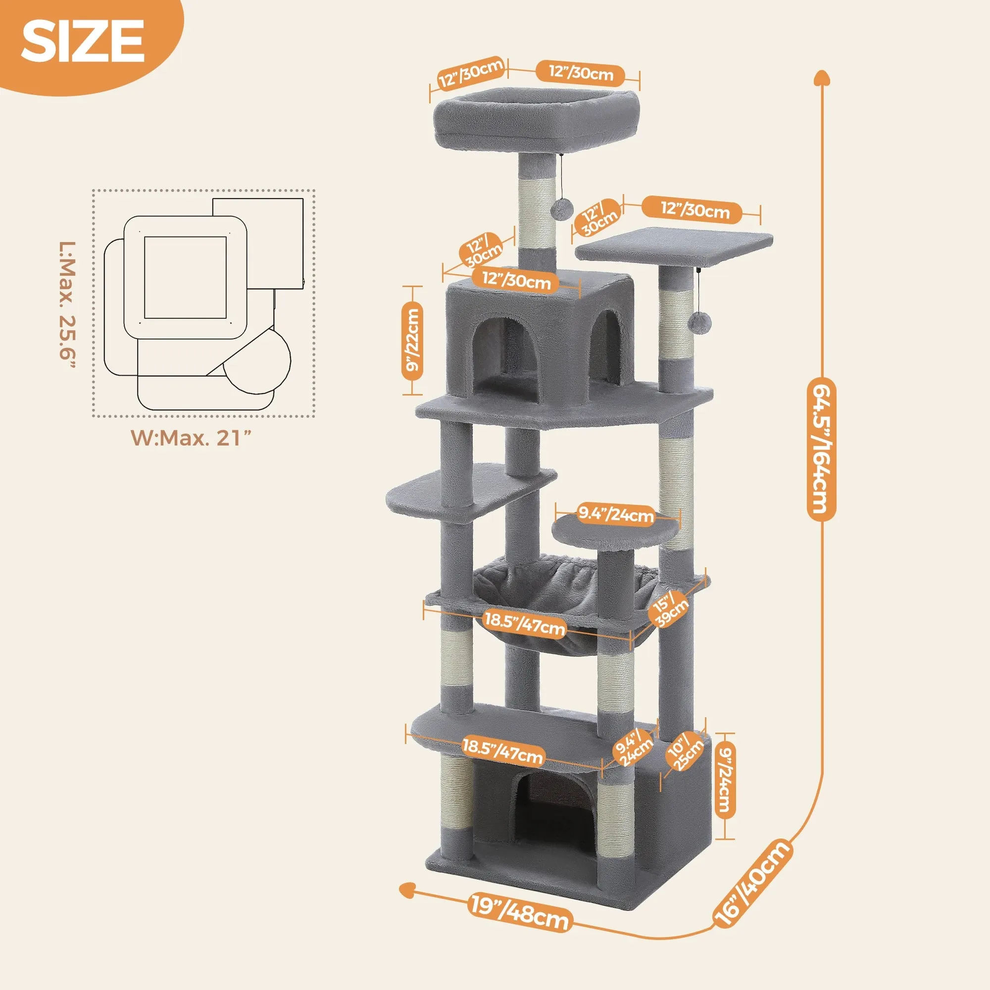 Large Tall Cat Tree Tower for Indoor Cats Multi-Level Plush Cat Condo w/ Scratching Posts Scratching Boards Perches & Caves