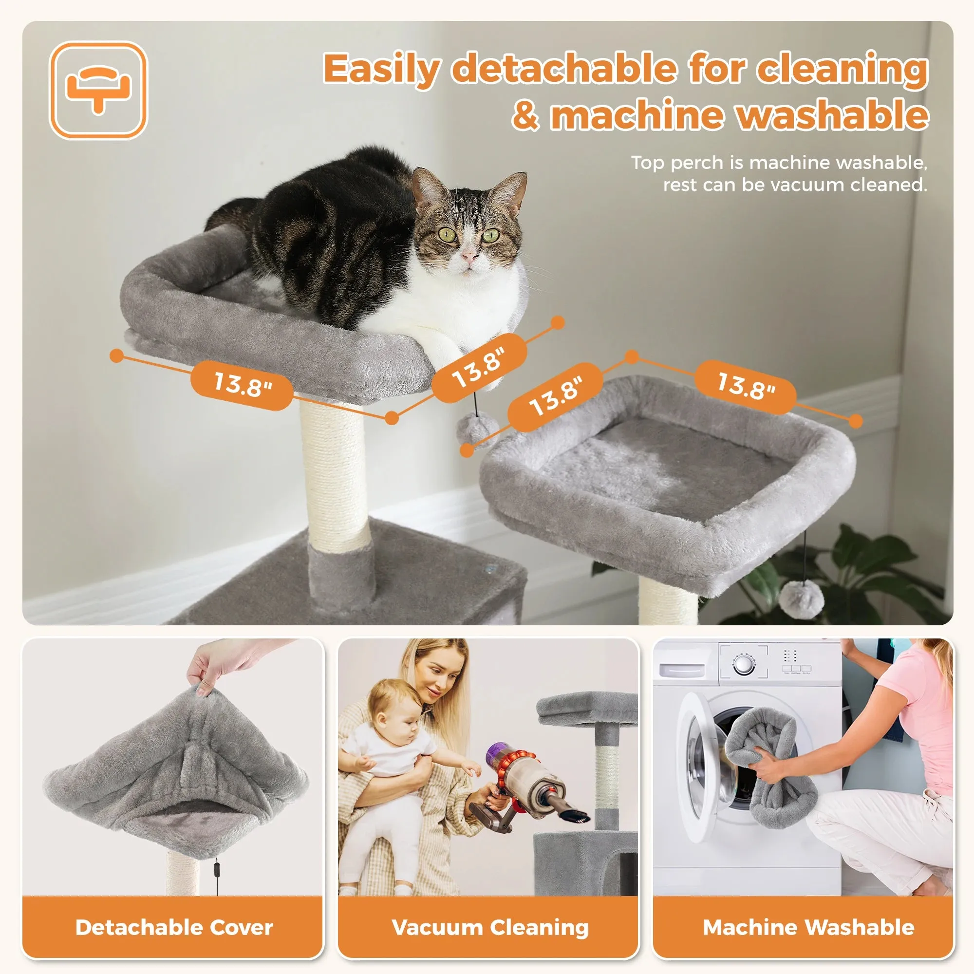 Large Tall Cat Tree Tower for Indoor Cats Multi-Level Plush Cat Condo w/ Scratching Posts Scratching Boards Perches & Caves