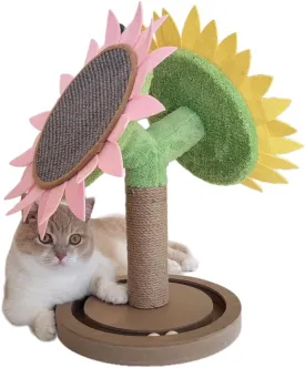 Lovely Caves Sunflower cat Scratching Post with sisal Covered, Cute cat Scratcher Pole for Kitten, Flower cat Tree and catio Accessories Double cat Scratcher pad