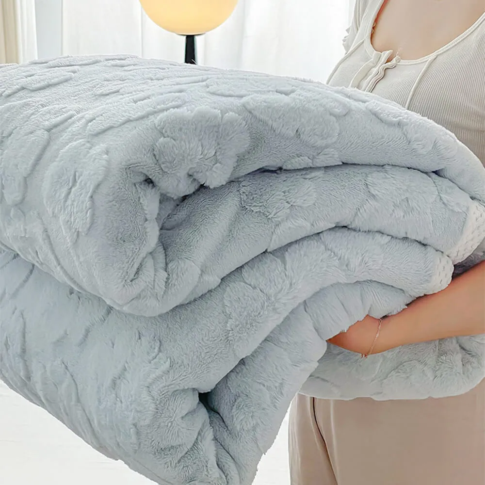 Luxury Faux Rabbit Fur Soft Breathable Embossed Blanket