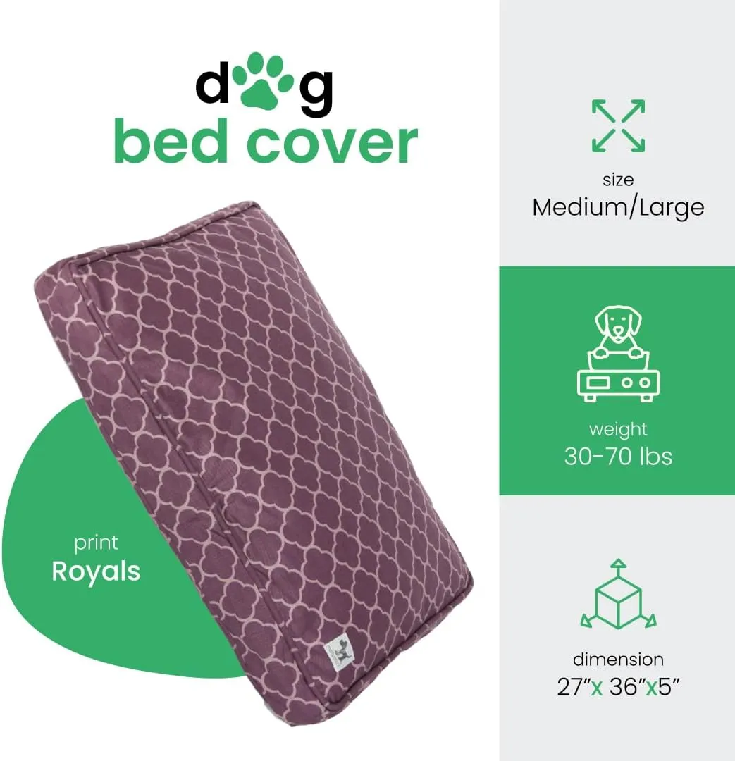 Molly Mutt Medium to Large Dog Bed Cover - Royals Print - Measures 27X36X5 - 100% Cotton - Durable - Breathable - Sustainable - Machine Washable Dog Bed Cover