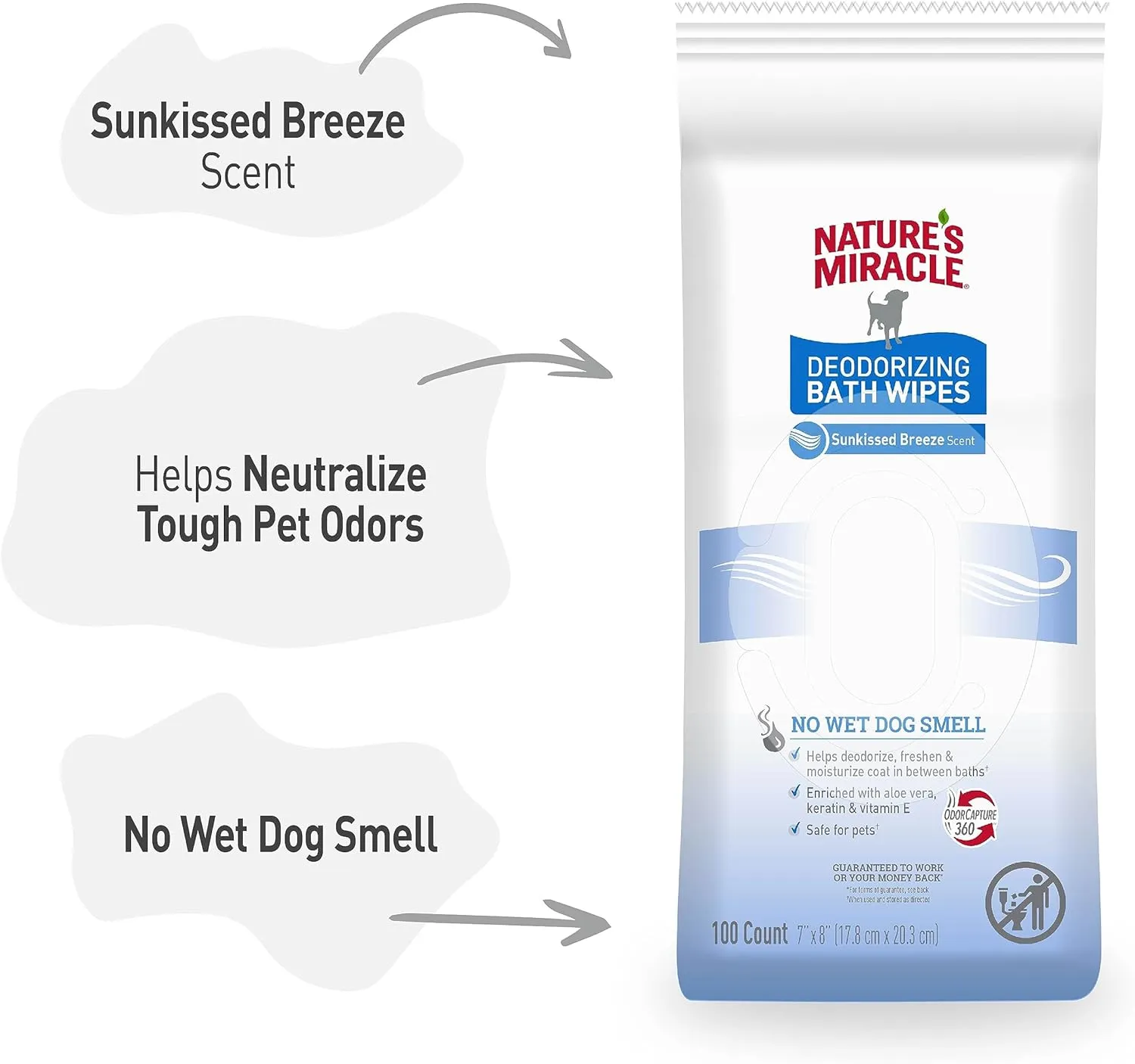 Nature's Miracle Deodorizing Bath Wipes Sunkissed Breeze Scent, 100 ct