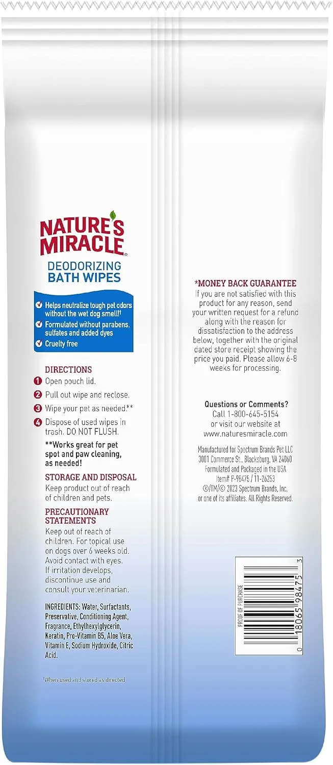 Nature's Miracle Deodorizing Bath Wipes Sunkissed Breeze Scent, 100 ct