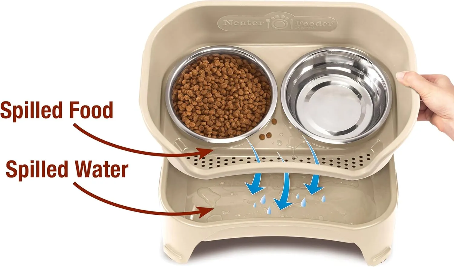 Neater Feeder Express Mess Proof Dog Bowls Elevated for Medium and Large Breed  Made in USA  No Spill Raised Slow Feeder Elevated Dog Bowl Stand, Slow Feed Food and Water Bowl Set, Almond