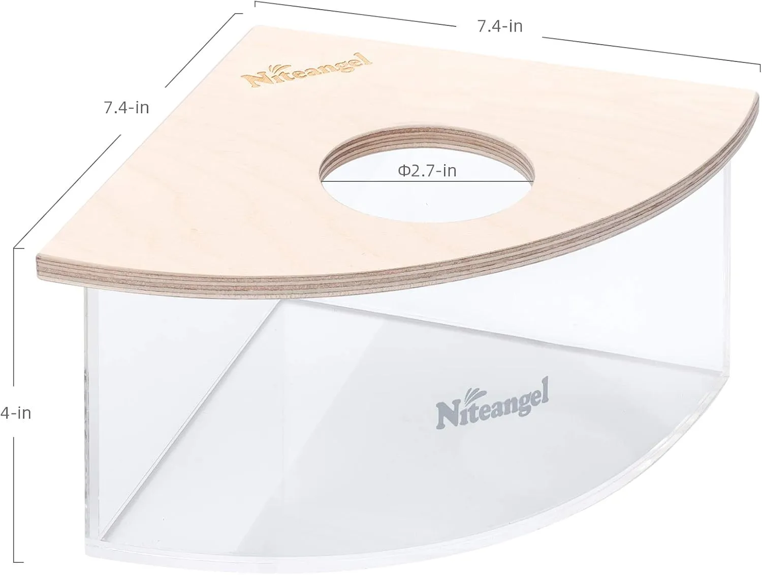 Niteangel Animal Sand-Bath Box: - Acrylic Critter's Sand Bath Shower Room & Digging Sand Container for Hamsters Mice Lemming Gerbils or Other Small Pets (Triangle, Birch-Wood)
