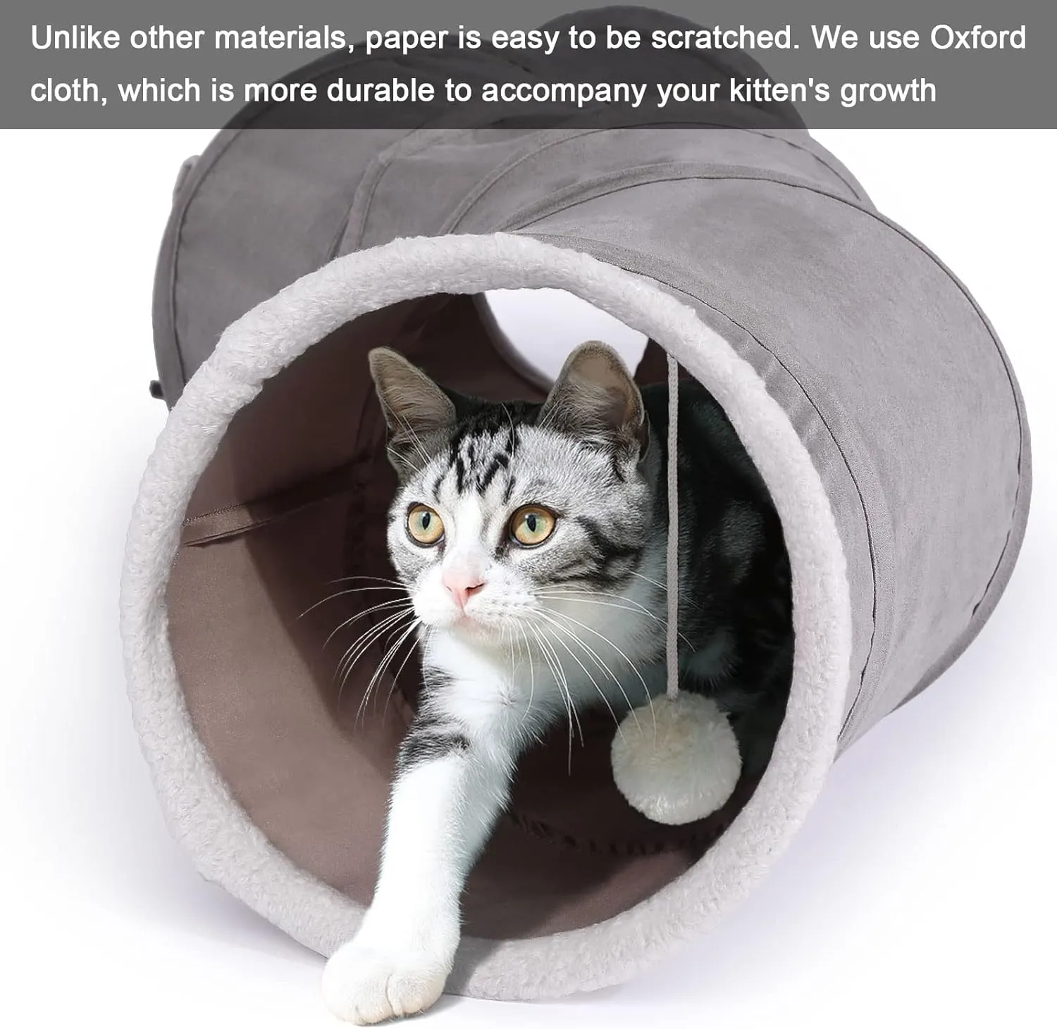 Ownpets Cat Tunnel 48 inch Long S-Shape Collapsible Cat Play Tunnel with Interactive Feather Wand Large Pet Tunnel Tube Toy for Cat Kitten Kitty Puppy Rabbit