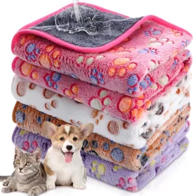 Panelee 4 Pcs Waterproof Dog Blankets Washable Puppy Paw Print Fleece Blanket for Small Medium Pet Cat Whelping Warm Soft Sleep Mat Guinea Pig Cage Liners(Multicolor,30 x 21 Inch)