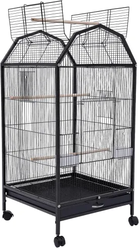 Parakeet Bird Cage with Stand, 39.9-Inch Large Bird Cages with 4 Universal Wheels and 2 Feeding Cups, Finch Bird Pet Bird Flight Cages, 360 Full Hollow Bird Cage for Cockatiel Conure Macaw Budgie
