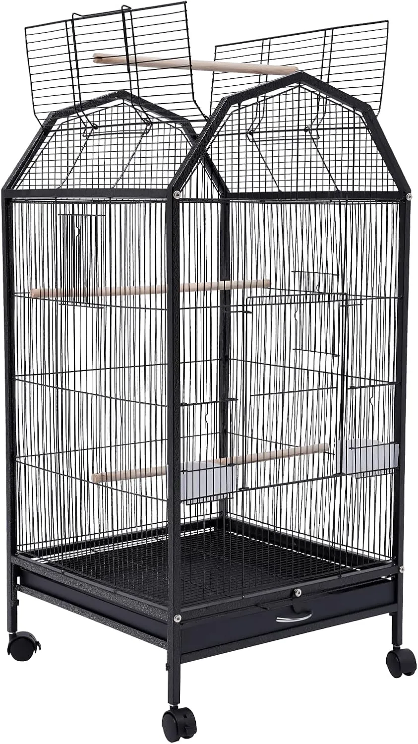 Parakeet Bird Cage with Stand, 39.9-Inch Large Bird Cages with 4 Universal Wheels and 2 Feeding Cups, Finch Bird Pet Bird Flight Cages, 360 Full Hollow Bird Cage for Cockatiel Conure Macaw Budgie