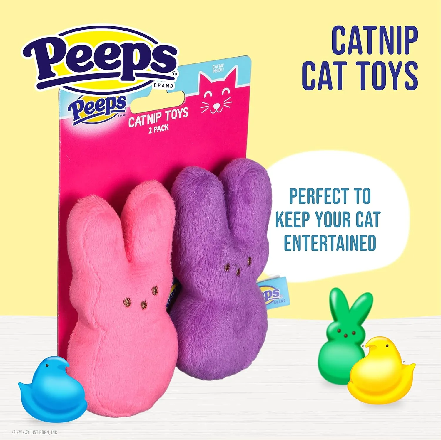 Peeps for Pets Peeps Bunnies Plush Catnip Cat Toys in Pink and Purple, 4"- 2 Count | Small Cat Toy Set with 2 Cat Toys | Catnip Cat Toys Plush Cat Toys from Peeps Marshmallow Candy Brand, FF20243