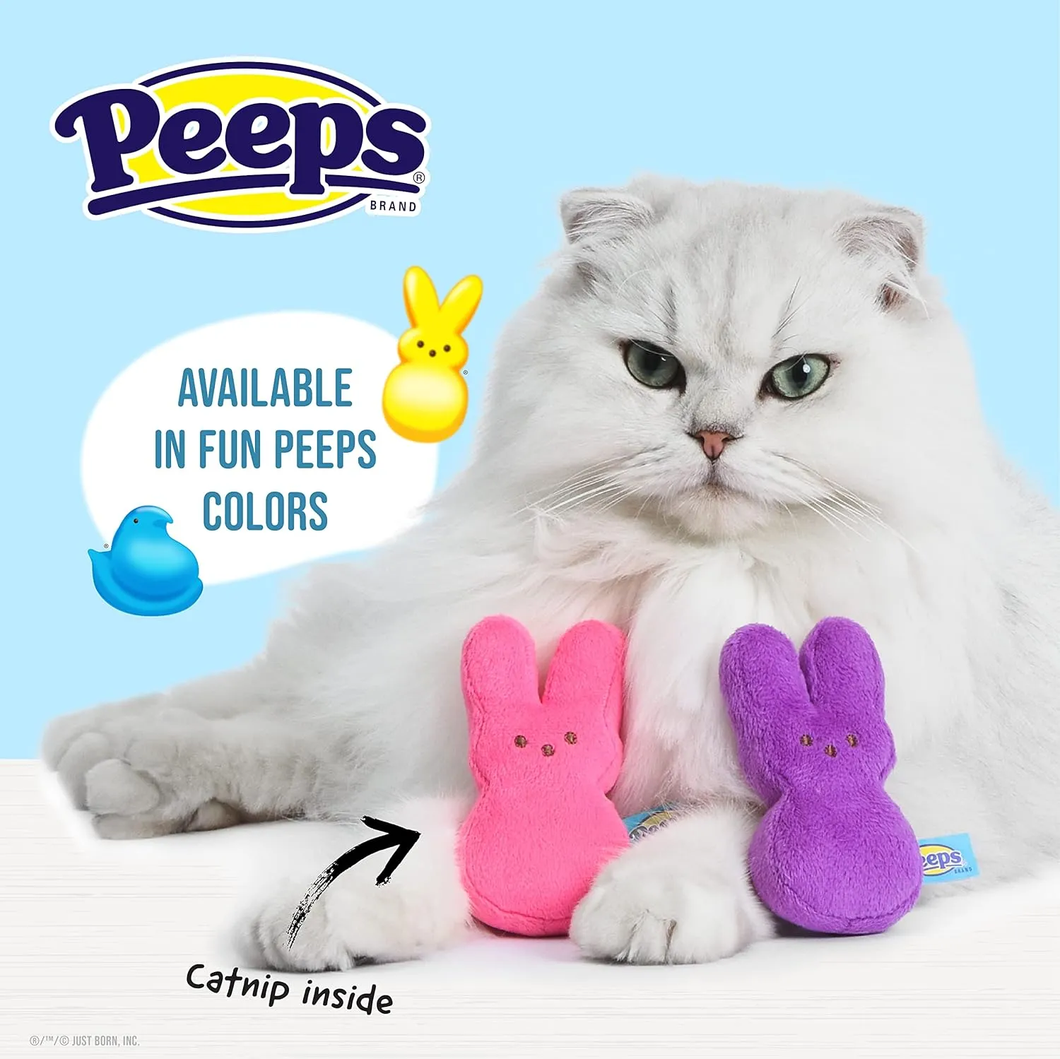 Peeps for Pets Peeps Bunnies Plush Catnip Cat Toys in Pink and Purple, 4"- 2 Count | Small Cat Toy Set with 2 Cat Toys | Catnip Cat Toys Plush Cat Toys from Peeps Marshmallow Candy Brand, FF20243