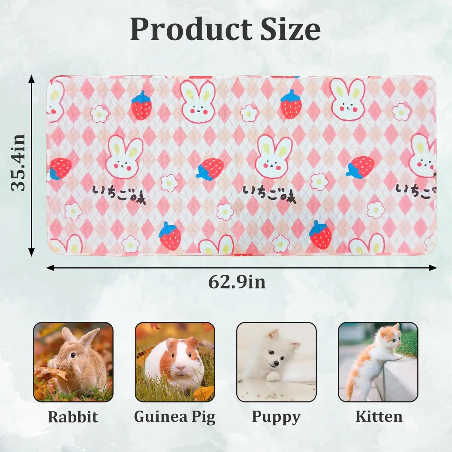 PINVNBY Guinea Pig Cage Liner,Thickening Rabbit Cage Liners Reusable Non-Slip Pet Soft Mat Washable Bunny Pee Pads for Hamster Chinchilla Cats Puppies(35.4" x 62.9")