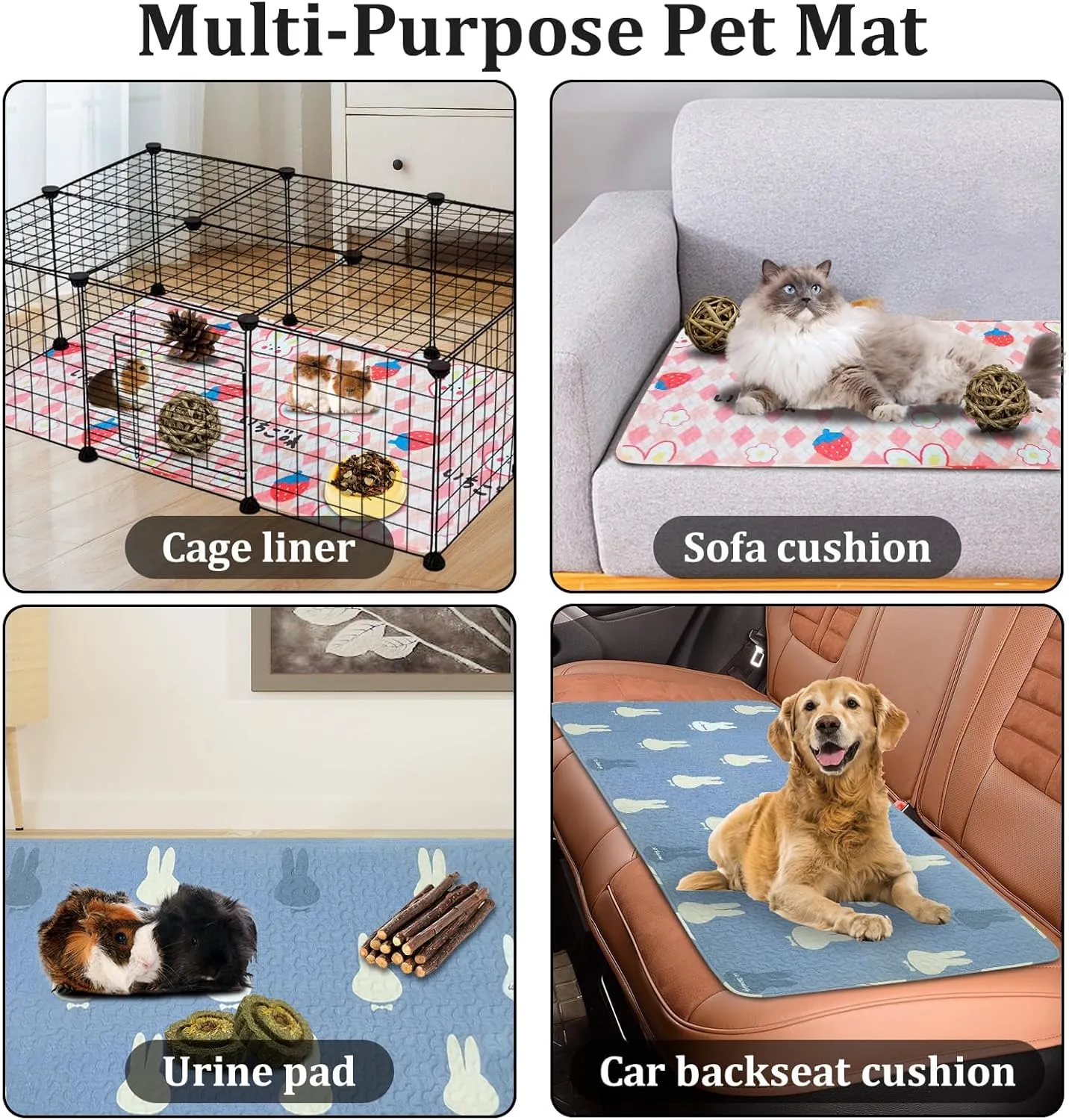 PINVNBY Guinea Pig Cage Liner,Thickening Rabbit Cage Liners Reusable Non-Slip Pet Soft Mat Washable Bunny Pee Pads for Hamster Chinchilla Cats Puppies(35.4" x 62.9")
