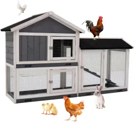 Rabbit Hutch Bunny Cage, Large Wooden Rabbit House Indoor Outdoor with Removable Trays, UV Panel, Guinea Pig Chicken Coop Pet House for Small Medium Animals, Black