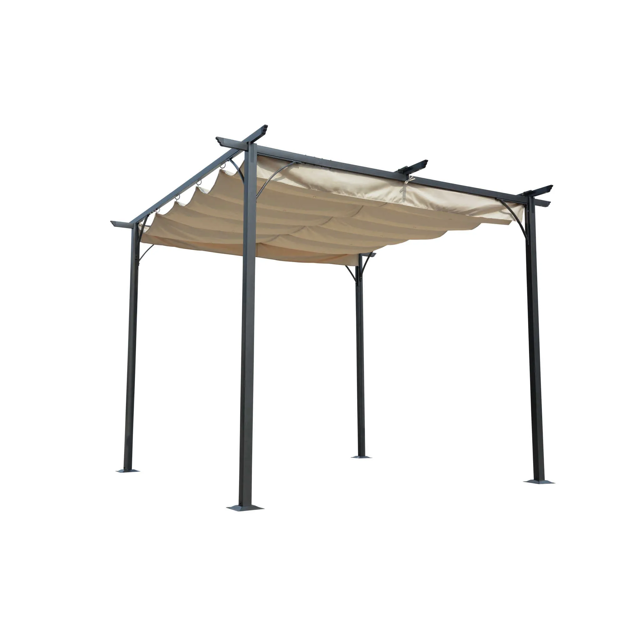 Retractable Roman Shade Pergola Canopy - Champagne