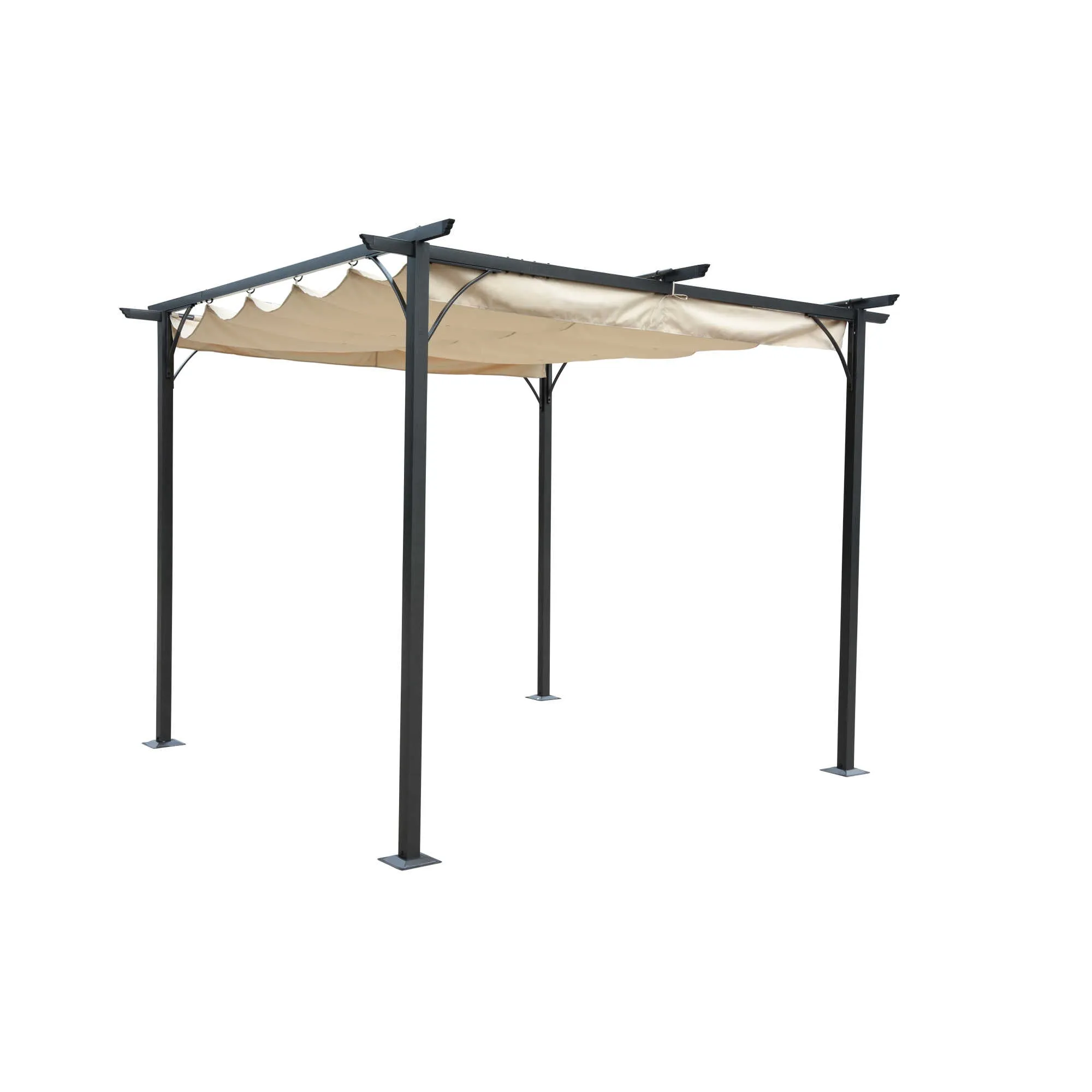 Retractable Roman Shade Pergola Canopy - Champagne
