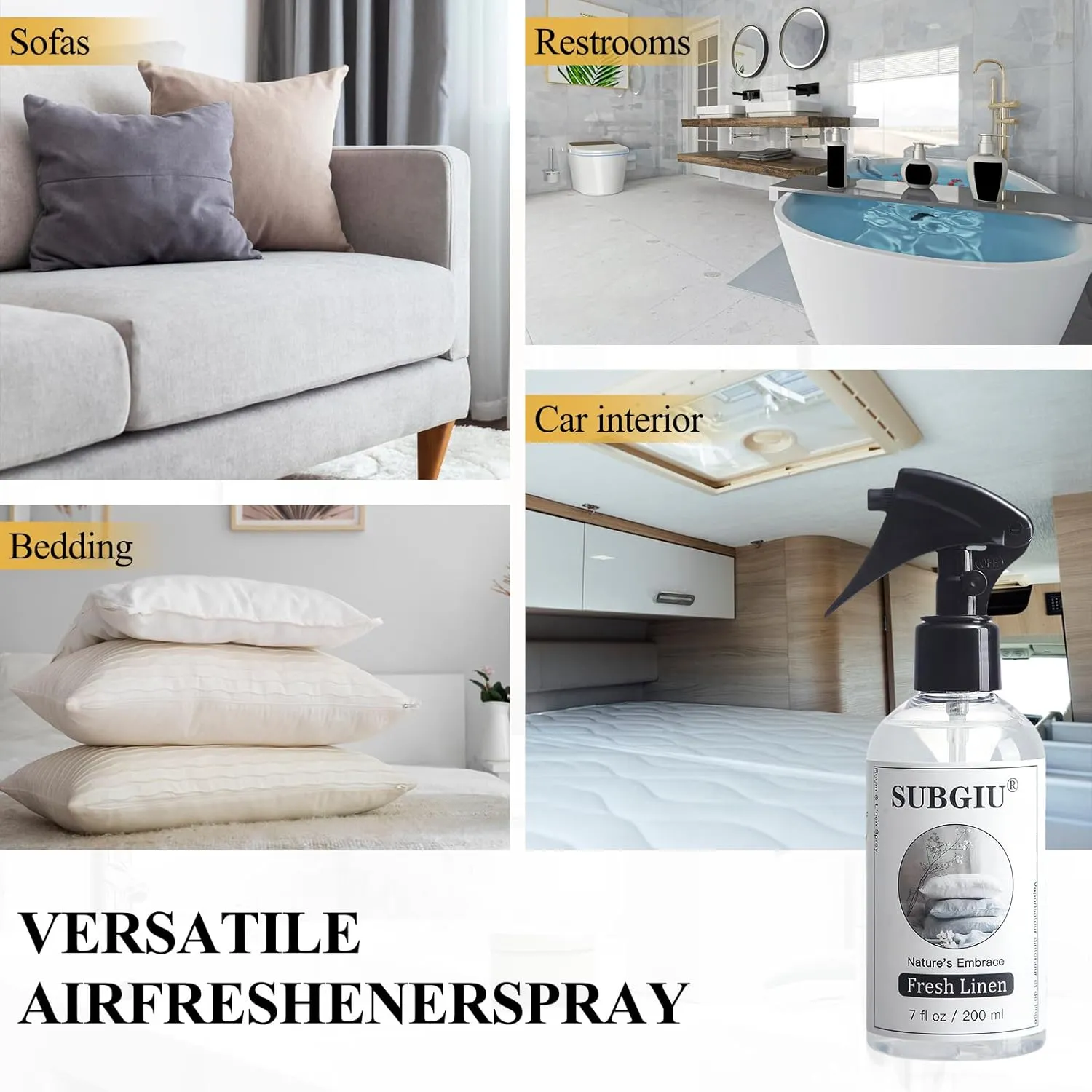 Room Natural Linen Spray and Fabric Spray, Aromatherapy (7 Fl Oz, Fresh Linen   Lavender(2 Bottle))