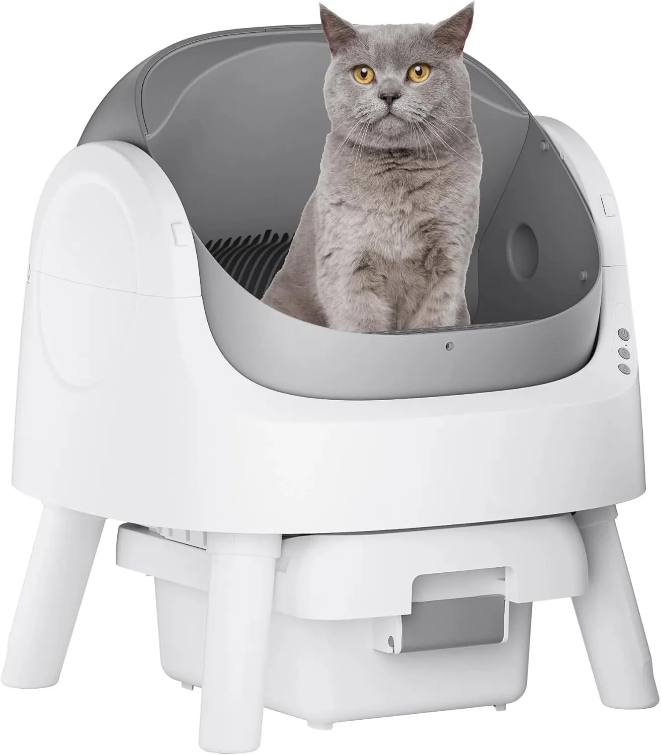 Self Cleaning Litter Box, Automatic Open Top Cat Litter Box, Integrated Safety Protection Self Cleaning Litter Box with Mat & Liner, White & Grey