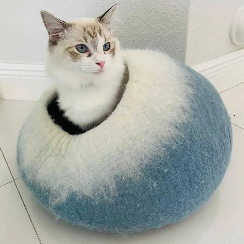 Sky Blue & White Cat Cave