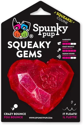 Spunky pup Squeaky Gems Heart Dog Toy | Fun Squeak | Crazy Bounce Gem Cut Shape that Floats | Non-Toxic Rubber | Dishwasher Safe | Perfect Toys for Small to Medium Breeds