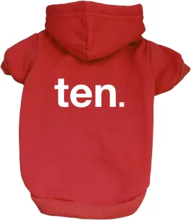 Ten 10th Birthday Dog Hoodie Fleece Lined Pullover Sweatshirt with Leash Hole (Red, Large 1034)