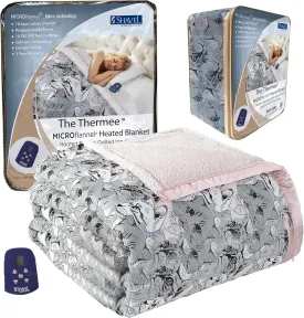Thermee Micro Flannel Heated Blanket with Sherpa back, 10-Setting Electric Blanket Twin Size, Programmable Heating Blanket, Ultra-Soft Heated Throw Blanket, Fast Heating Thermal Blanket  Cat medley