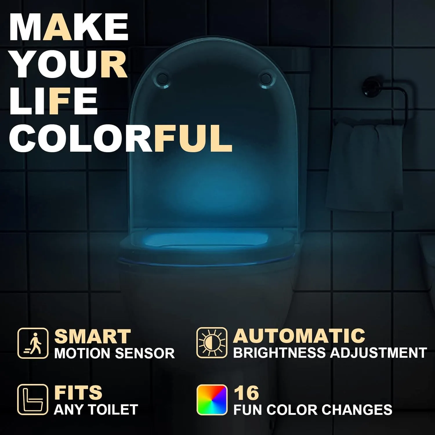 Toilet Light Motion Sensor 16 Colors Changing (2 Pack),LED Glow Bowl Inside Toilet Light, Smart Night Light for Bathroom, Cool & Funny Ideal Gifts for Dad Teen Boys Girls Men Women