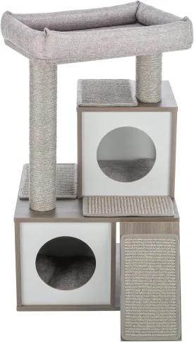 TRIXIE Mali 34-in Cat Tree, Modern Wood Cat Tower, Sisal Scratching Posts & Pads, 2 Condos, Sisal Ramp, Cozy Bed