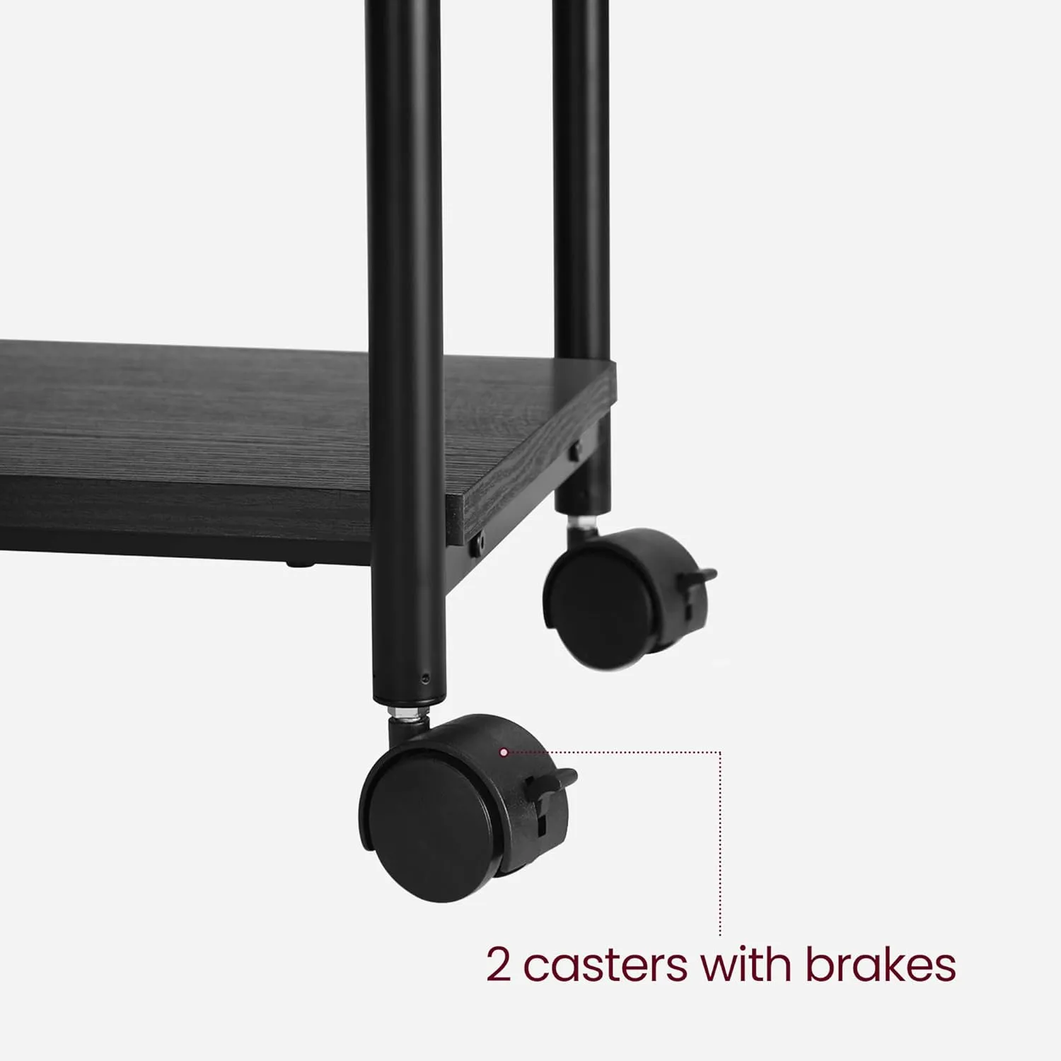 VASAGLE Printer Stand with Locking Wheels, 2-Tier Shelf, Industrial Under Desk Heavy-Duty Mobile Cart for Home Office, Ebony Black UOPS02B