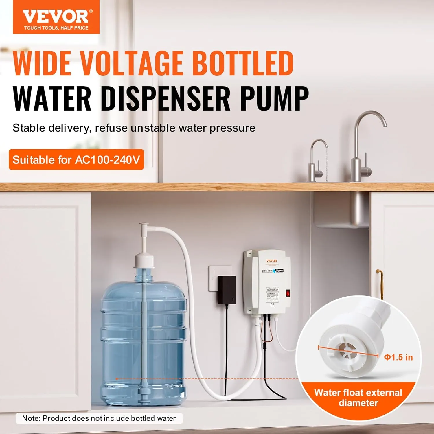 VEVOR Bottled Water Dispenser Pump System, 5 Gallon Dispensing System, Automatic Electric Water Dispenser, Single Inlet Water Jug Pump, Compatible Use with Coffee/Tea Machine, Refrigerator, Ice Maker
