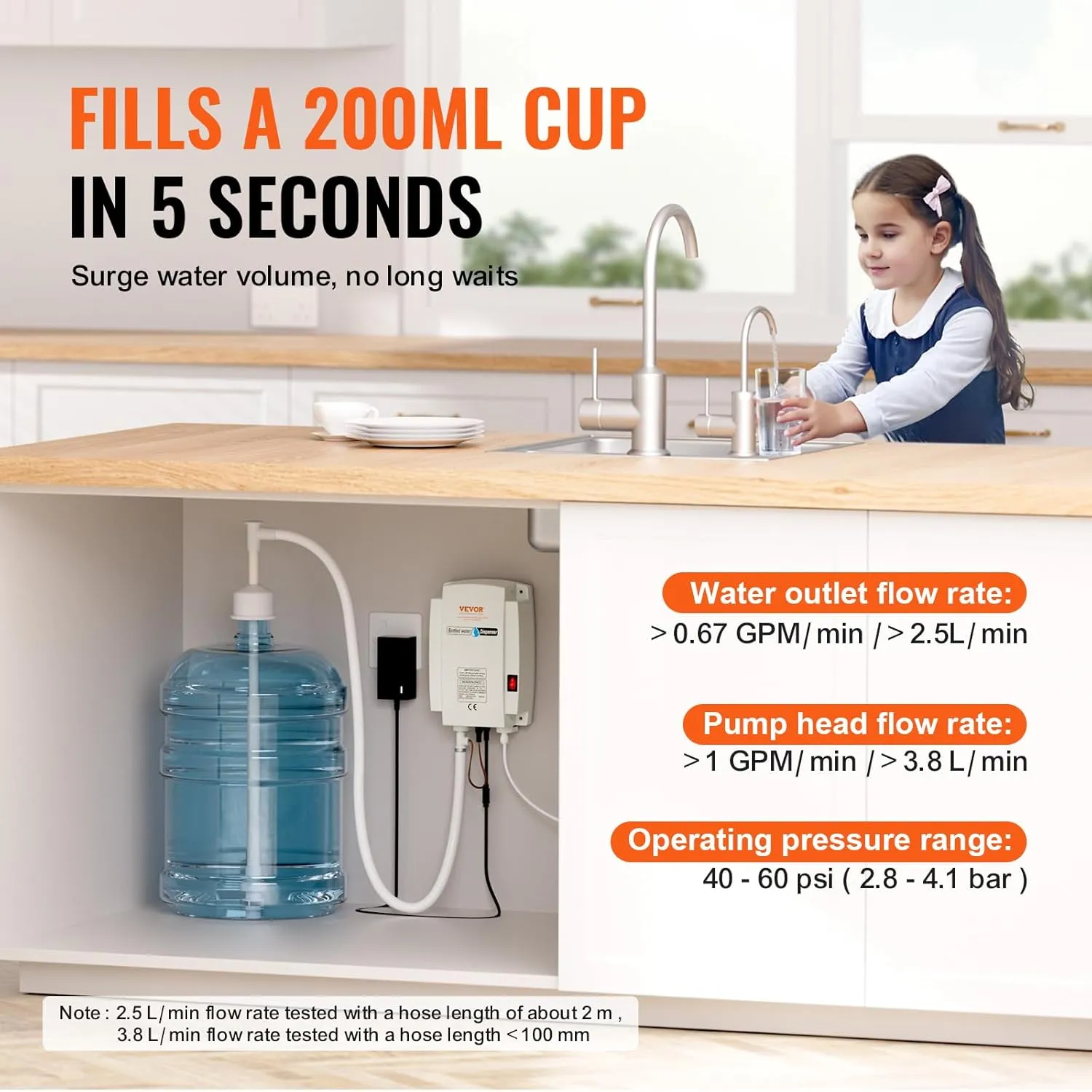 VEVOR Bottled Water Dispenser Pump System, 5 Gallon Dispensing System, Automatic Electric Water Dispenser, Single Inlet Water Jug Pump, Compatible Use with Coffee/Tea Machine, Refrigerator, Ice Maker