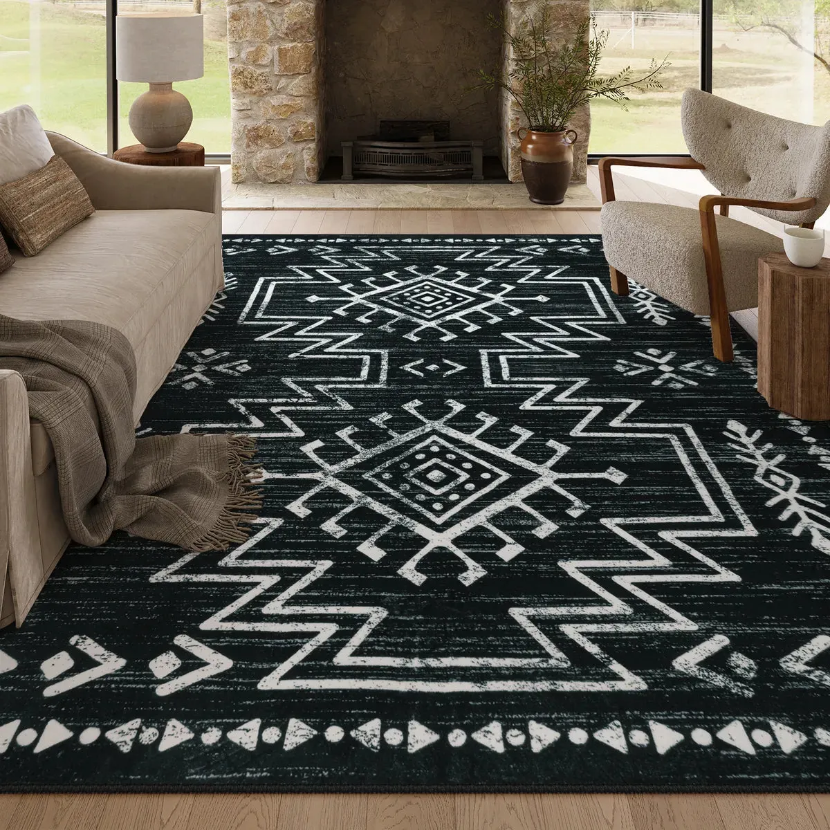 Vivienne Aztec Moroccan Distressed Black Area Rug