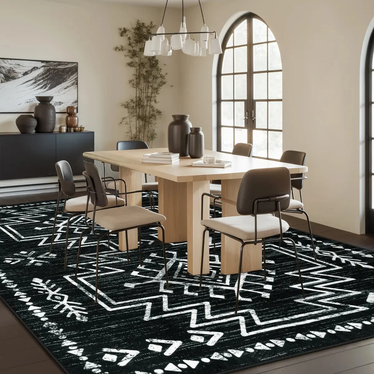 Vivienne Aztec Moroccan Distressed Black Area Rug