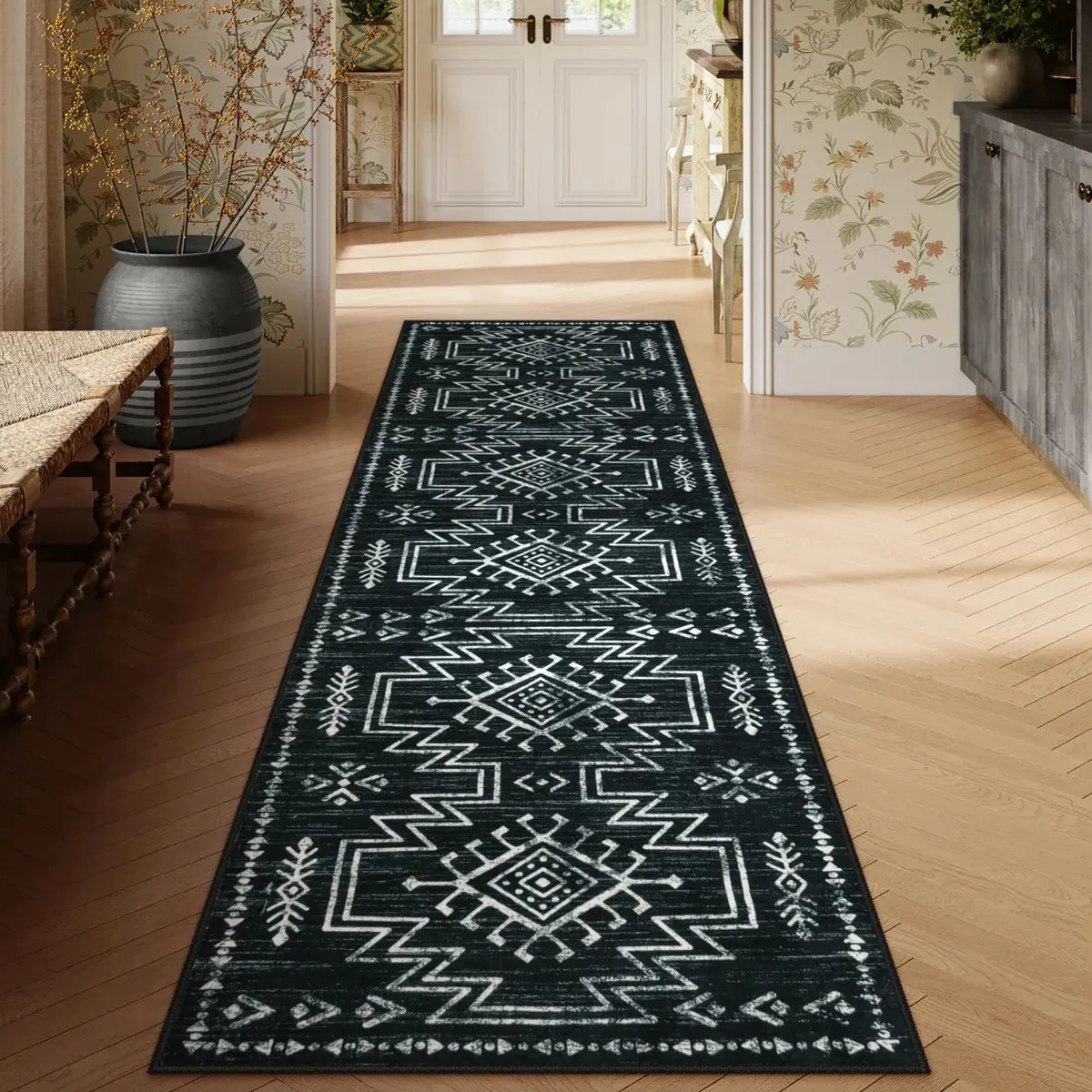 Vivienne Aztec Moroccan Distressed Black Area Rug