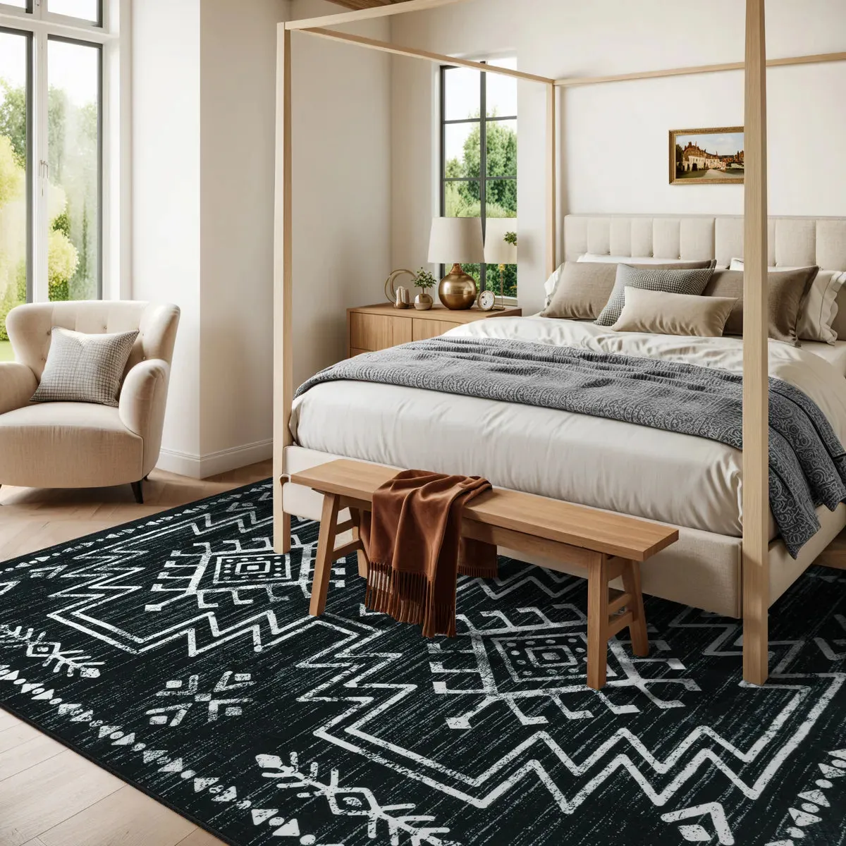 Vivienne Aztec Moroccan Distressed Black Area Rug
