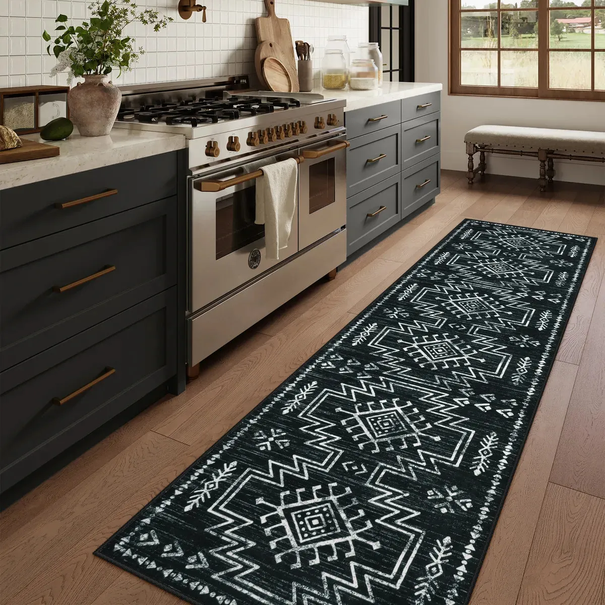 Vivienne Aztec Moroccan Distressed Black Area Rug