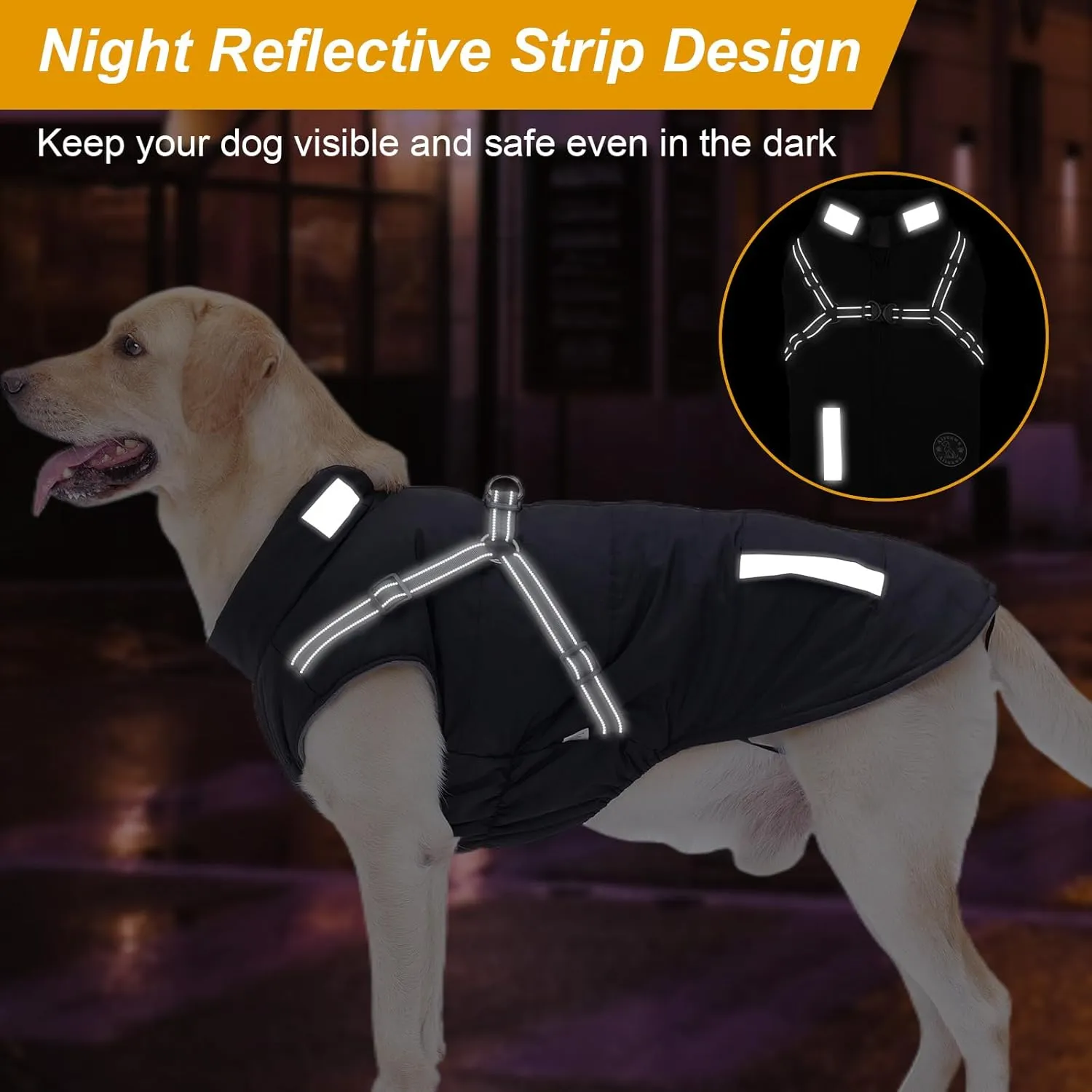 Warm Dog Jacket - Fleece Dog Coat with Built-in Harness, Waterproof Vest, Reflective Stripes, Small to Large Sizes, Red