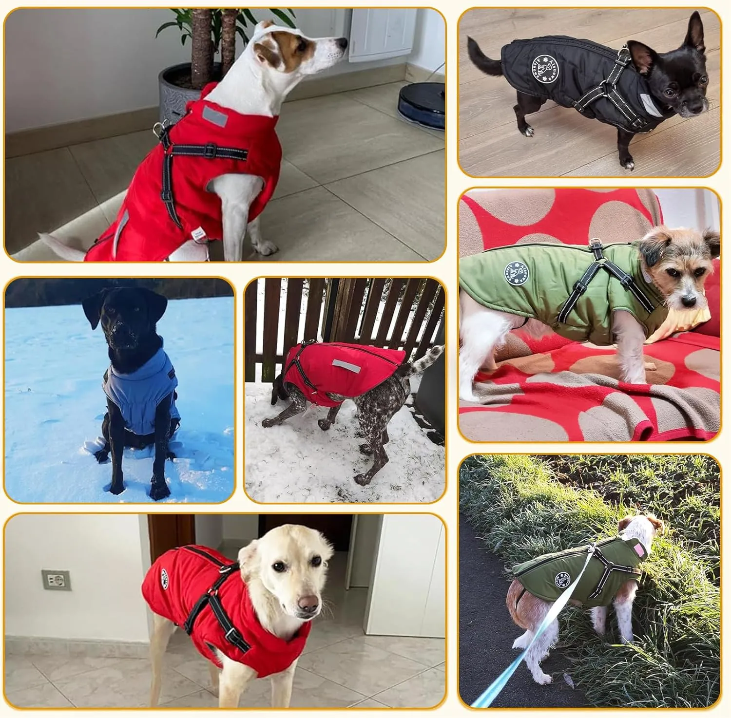 Warm Dog Jacket - Fleece Dog Coat with Built-in Harness, Waterproof Vest, Reflective Stripes, Small to Large Sizes, Red