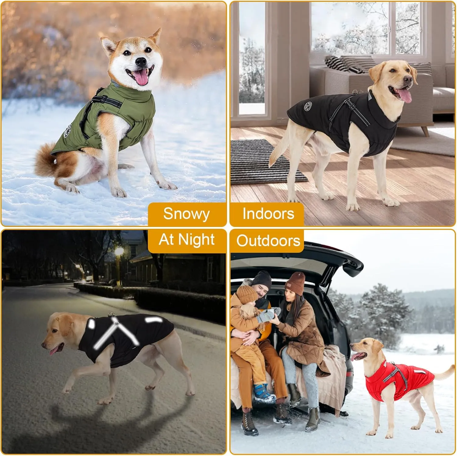 Warm Dog Jacket - Fleece Dog Coat with Built-in Harness, Waterproof Vest, Reflective Stripes, Small to Large Sizes, Red