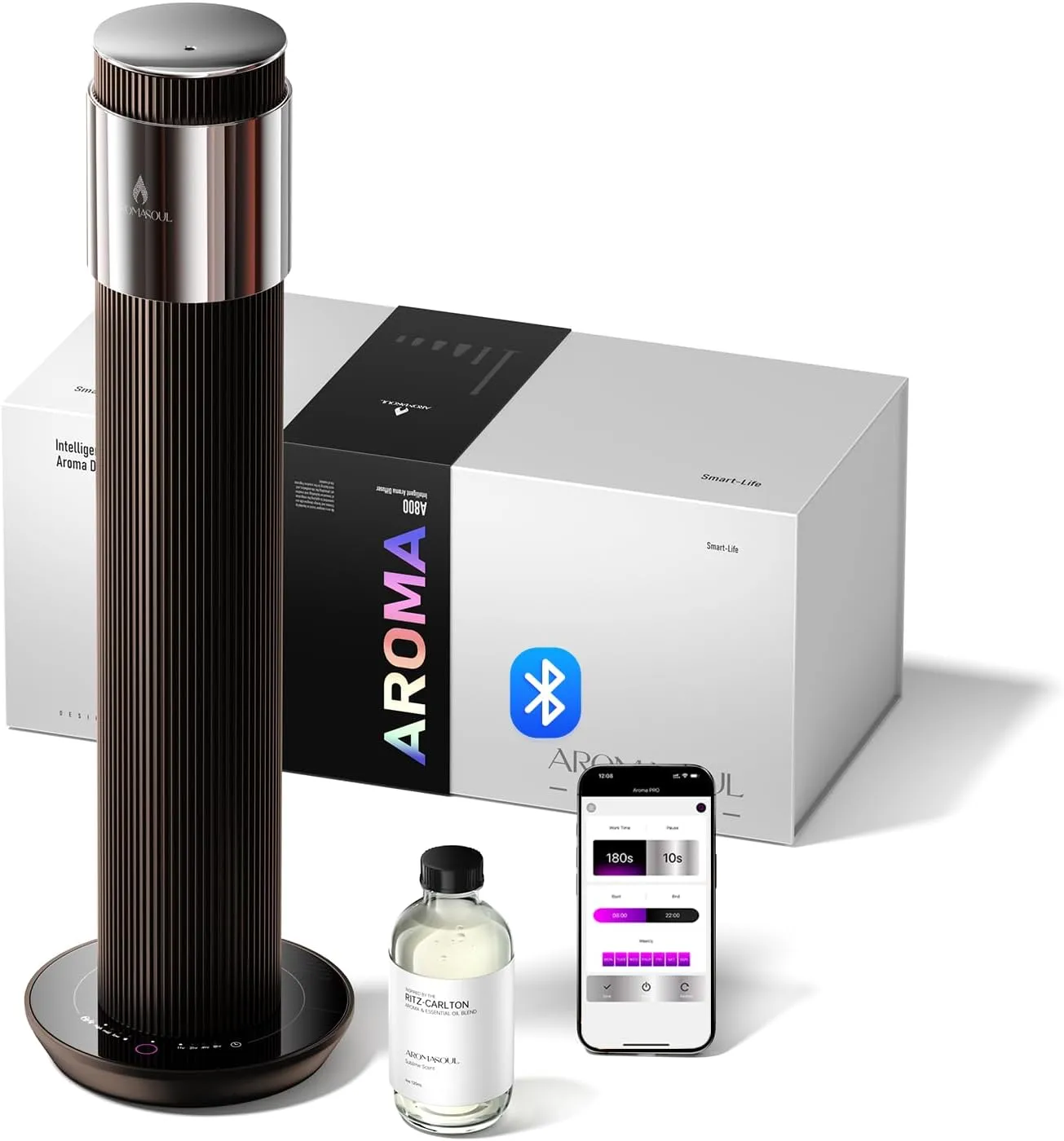 Waterless Scent Diffuser Starter Kit - 1000 Sq Ft. Coverage, Cordless Rechargeable Hotel Collection Diffuser, Included 120ml Fragrance Essential Oils,APP-Controlled, air diffusers for Home,Brown